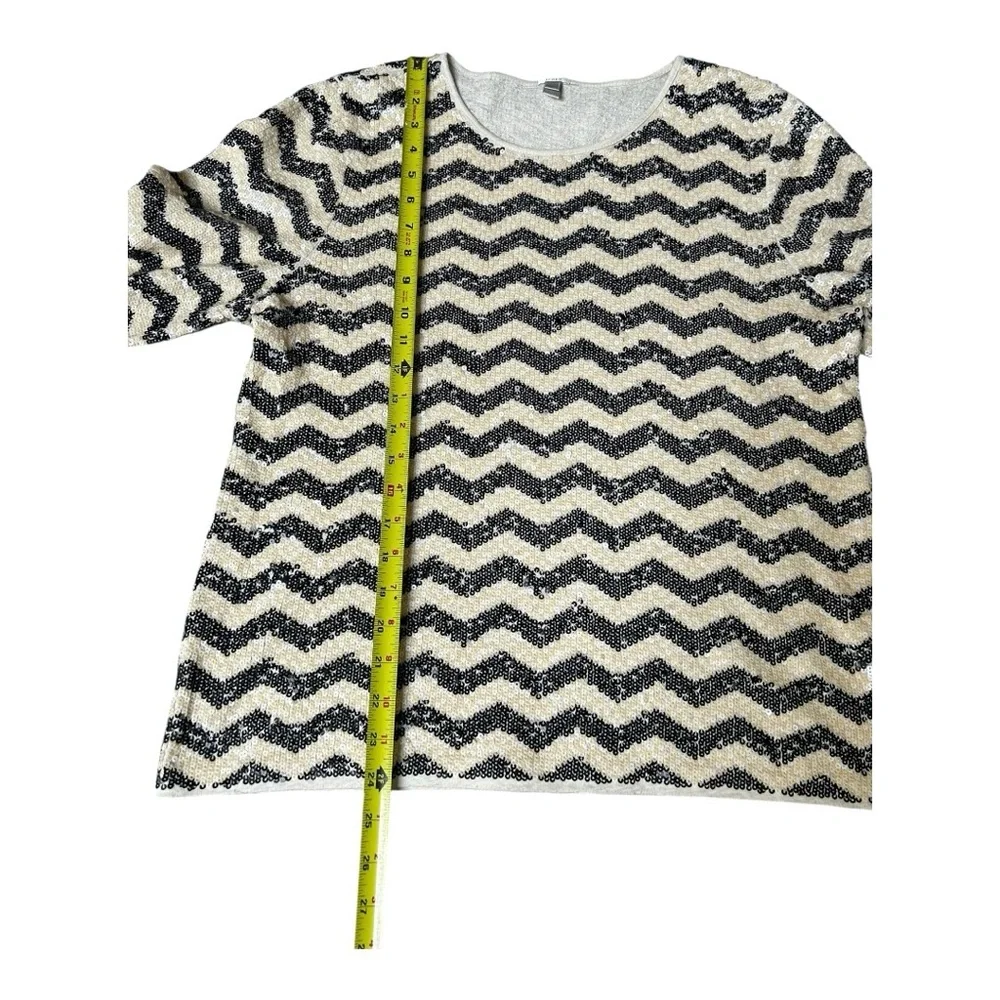 J. Crew Zip Zap Sequin White Cream and Black Top Size Xl Retail $138